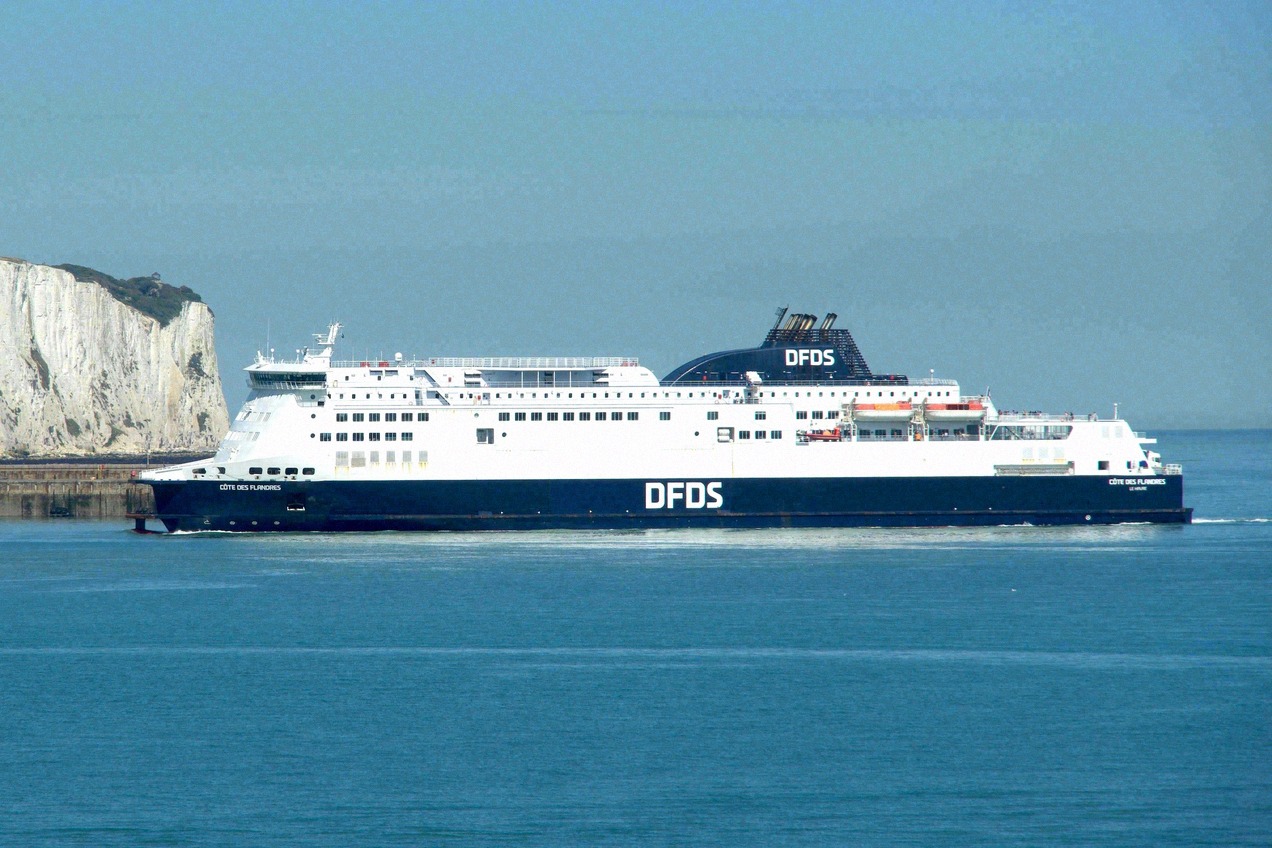 The DFDS ferry Cote des Flandres off the White Cliffs of Dover