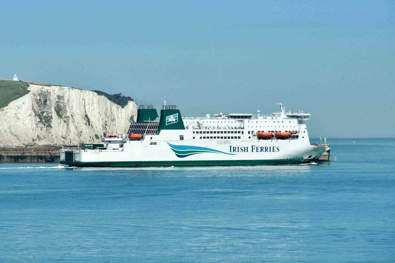 The Irish Ferries ship Isle of Inishmore off the White Cliffs of Dover
